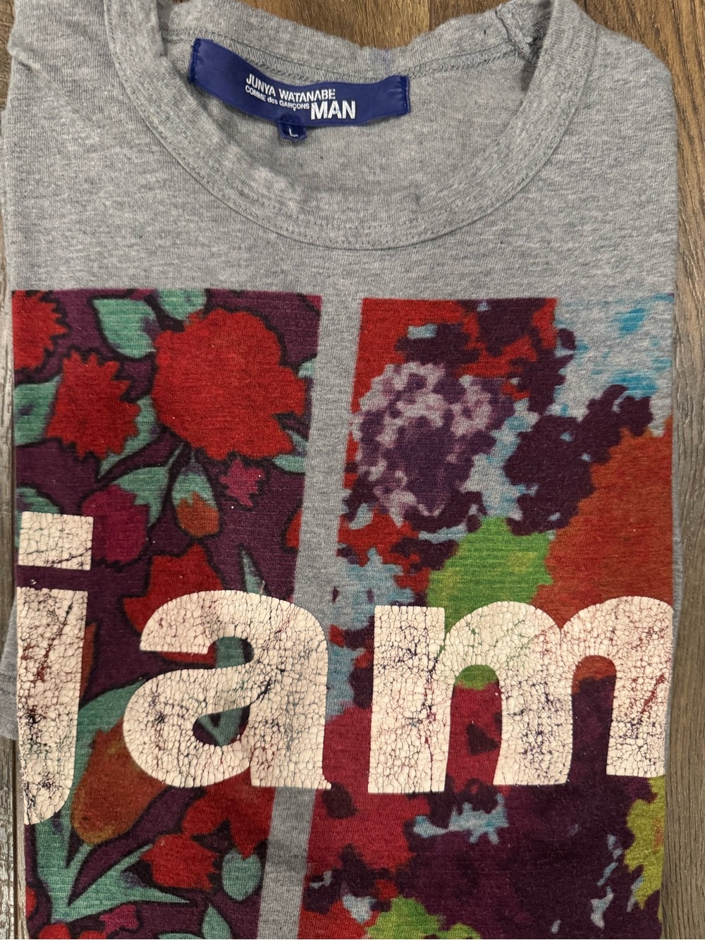 Junya Watanabe Comme des Garçons MAN Men's Gray Logo Floral T-Shirt Sz L